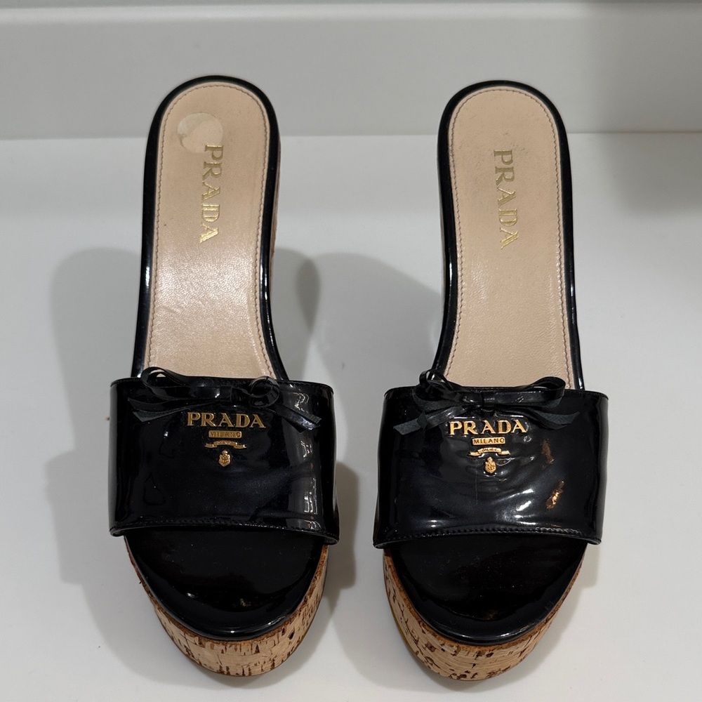 Prada Black Patent Leather Mules